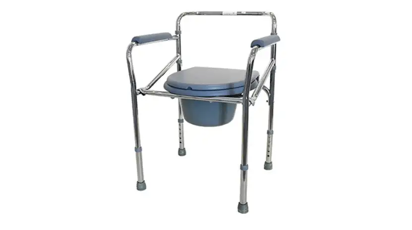 Adjustable Height Commode Bath Chair with Armrests and Removable Bucket