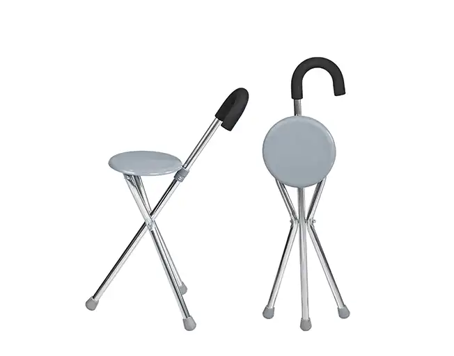 Folding Walking Cane Stool with Adjustable Handle and Round Seat