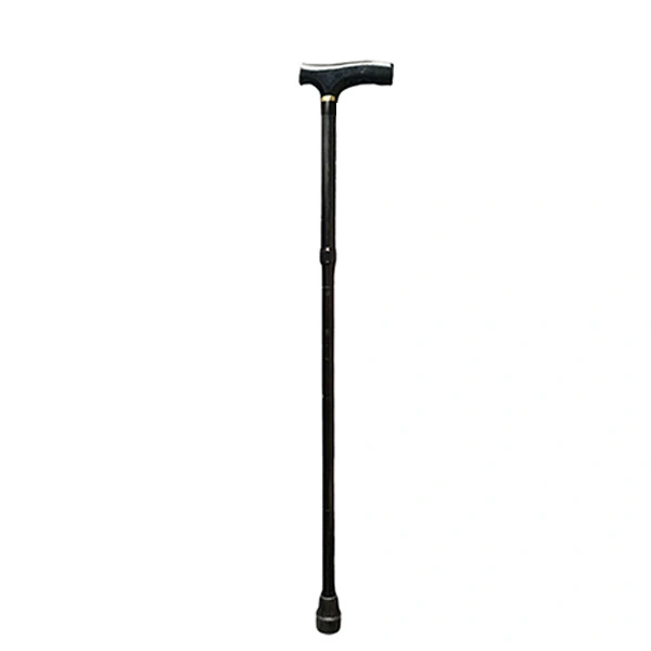 Adjustable Black Walking Cane with Ergonomic Handle for Elderly Mobility Support