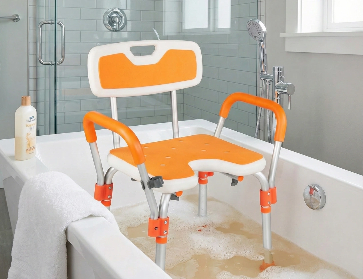 Bath chair in use