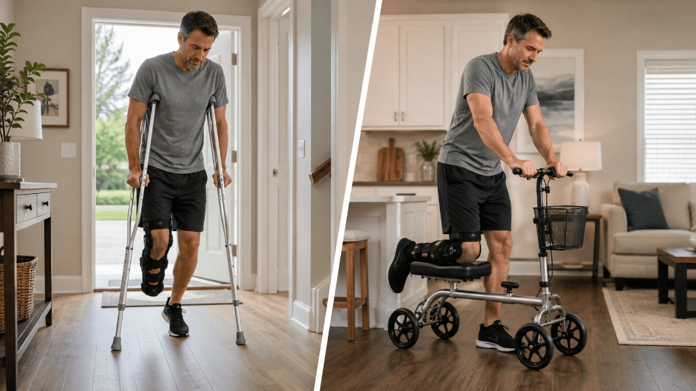 Crutches and knee rollator comparison