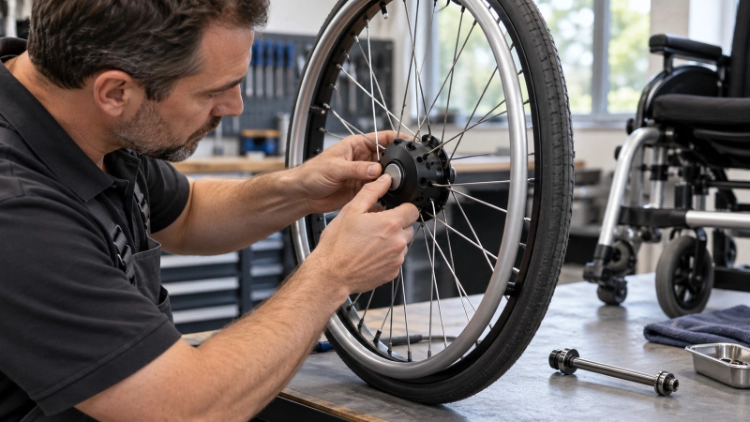 Wheelchair quick release axle check